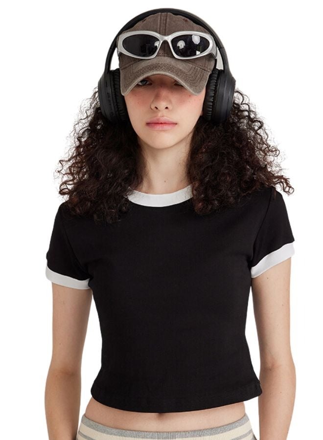 Mei Stylish Womens Crew Neck Short Sleeve Plain Cropped Top T-shirt - Image 3