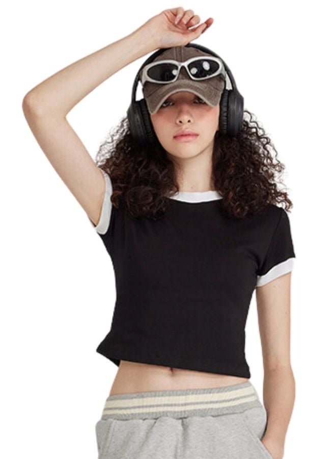 Mei Stylish Womens Crew Neck Short Sleeve Plain Cropped Top T-shirt - Image 4