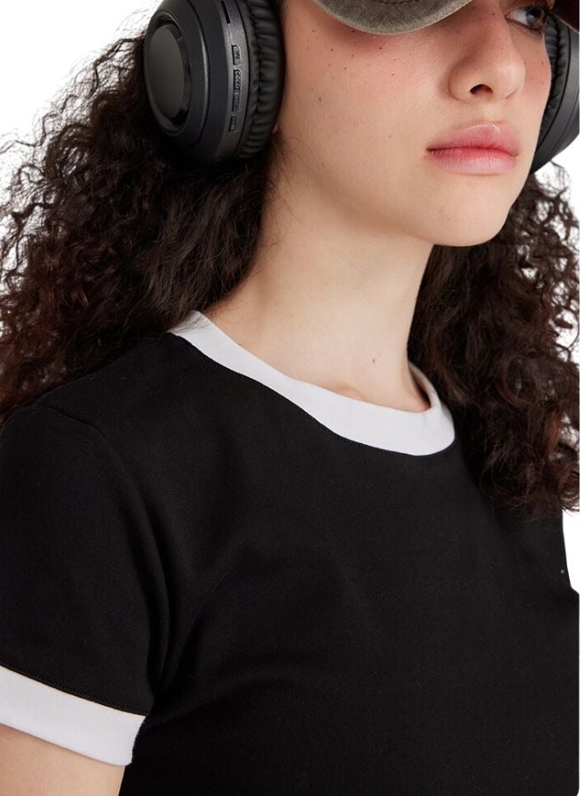 Mei Stylish Womens Crew Neck Short Sleeve Plain Cropped Top T-shirt - Image 5