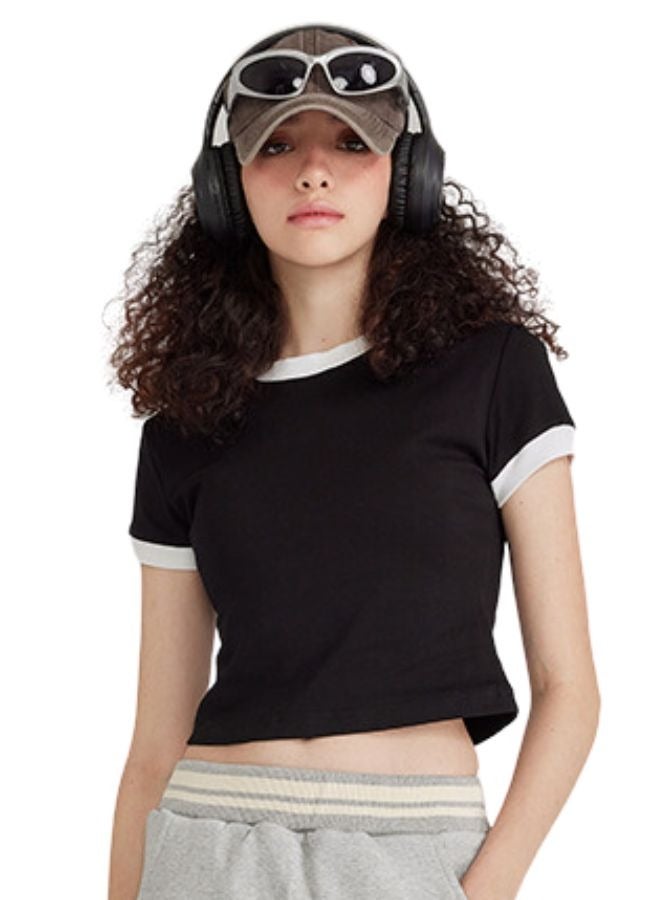 Mei Stylish Womens Crew Neck Short Sleeve Plain Cropped Top T-shirt - Image 1