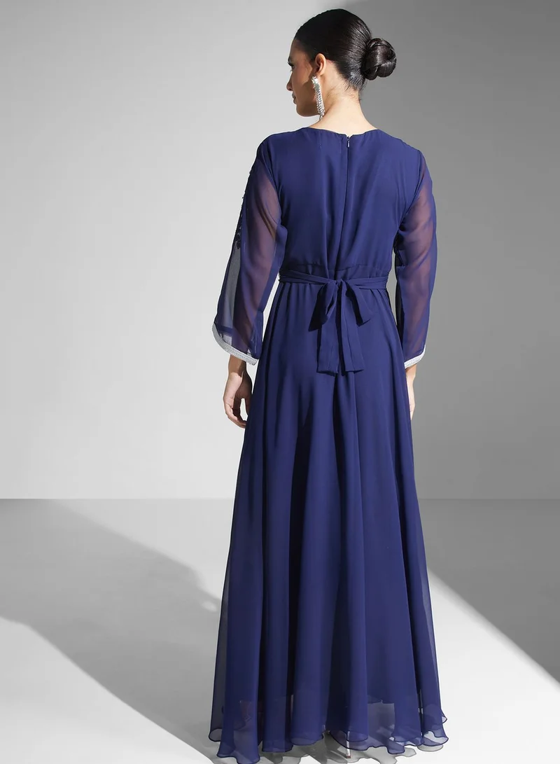 hayas closet Embroidered Chiffon Dress