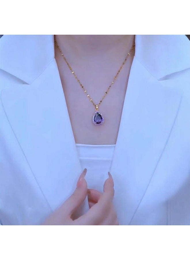 إينوشا قلادة تعليق قطرة الماء بالزيركونيا البنفسجية - هدية أنيقة للسيدات لليوم الوردي، عيد الأم والذكرى - Image 1