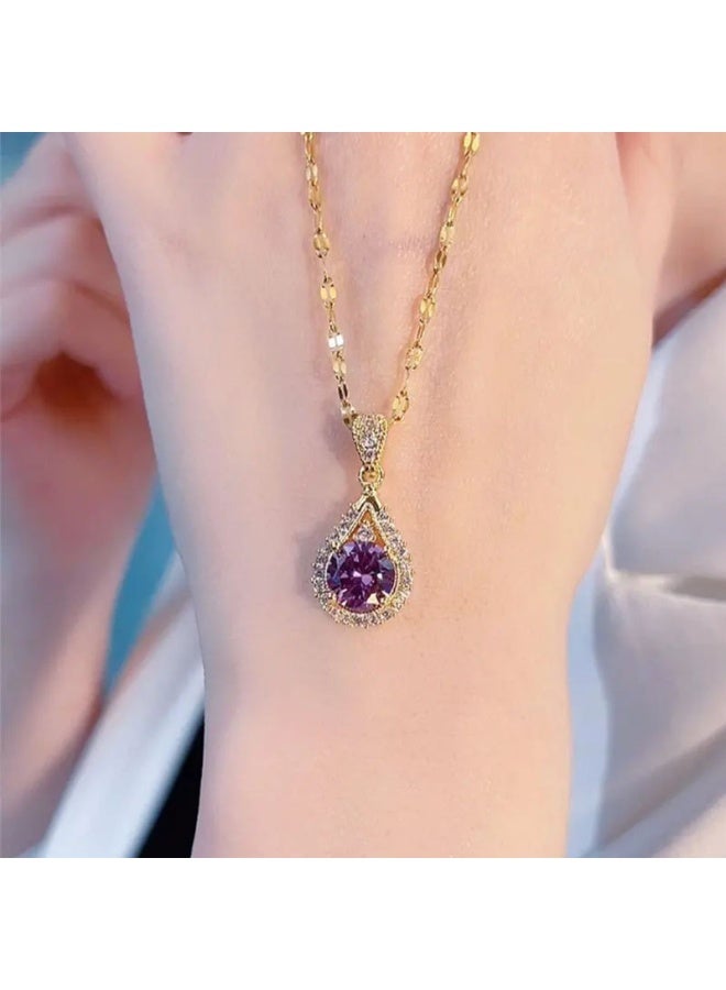 إينوشا قلادة تعليق قطرة الماء بالزيركونيا البنفسجية - هدية أنيقة للسيدات لليوم الوردي، عيد الأم والذكرى - Image 2