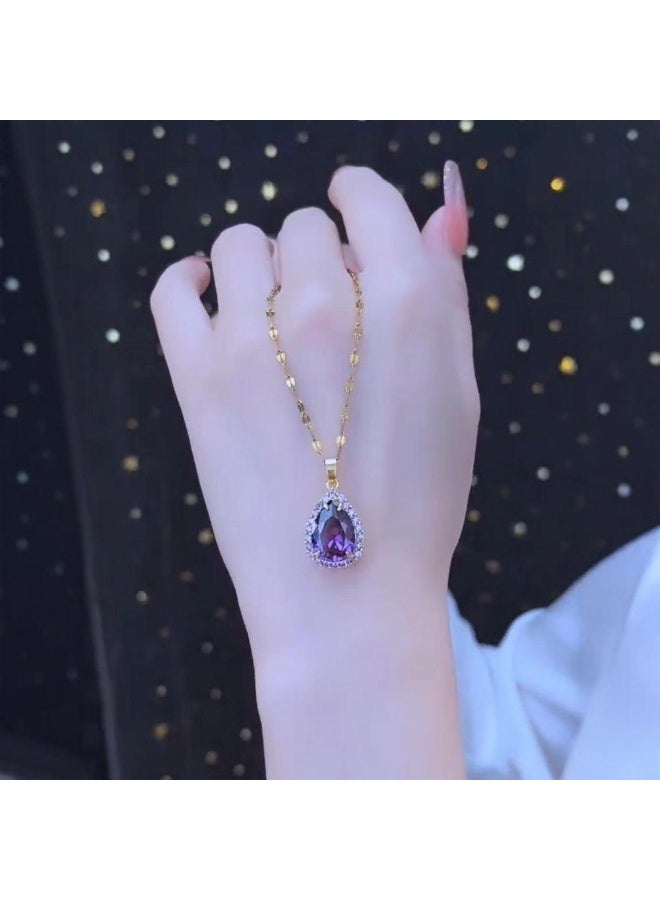إينوشا قلادة تعليق قطرة الماء بالزيركونيا البنفسجية - هدية أنيقة للسيدات لليوم الوردي، عيد الأم والذكرى - Image 3