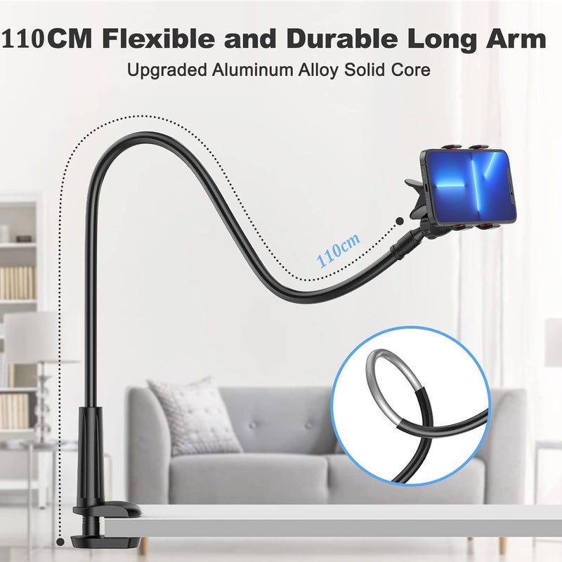 X spring Xspring Gooseneck Phone Mount, Total Length 110cm Gooseneck Bed Phone Mount, Lazy Holder with 360 Degree Adjustable Clip, Cell Phone Mount Stand for Bed, Desk, Cell Phones Below 6.5 Inches (Black) - Image 2