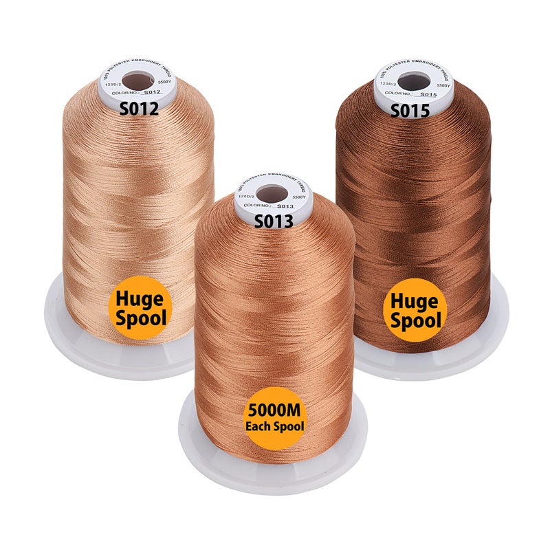 Simthread - 33 Selections - Various Assorted Color Packs of Polyester Embroidery Machine Thread Huge Spool 5500Y for All Sewing Embroidery Machines - 3 Different Brown Colors - Image 1