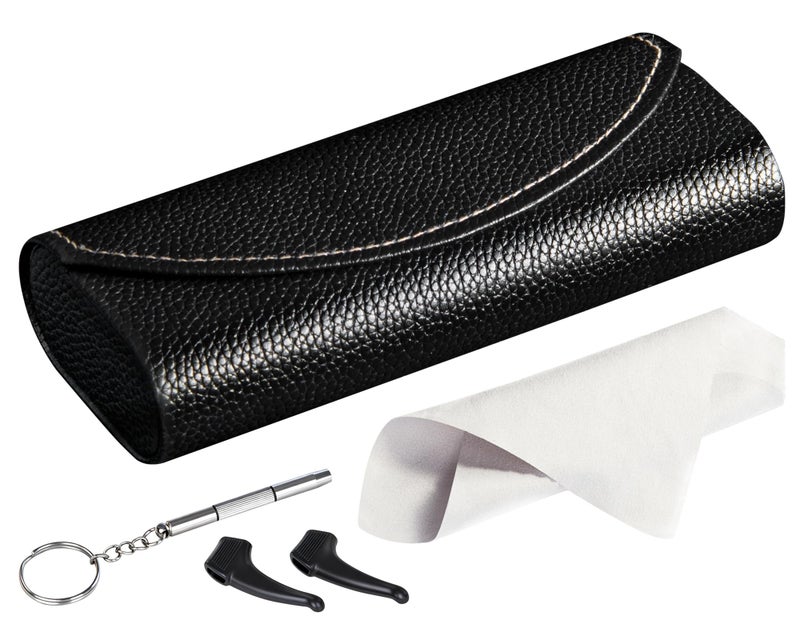 RayLove Ultimate Glasses Case Kit, Hard Shell Sunglasses and Eyeglass Case with Cleaning Cloth, Screwdriver, Ear Hooks (Black) - Image 1
