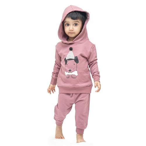 ARIEL Kids Cotton Fleece Full Sleeve Hoodie Sweatshirt & Sweatpant Clothing Set for Boys and Girls (ONION-BONE_12-18 month) - Image 1