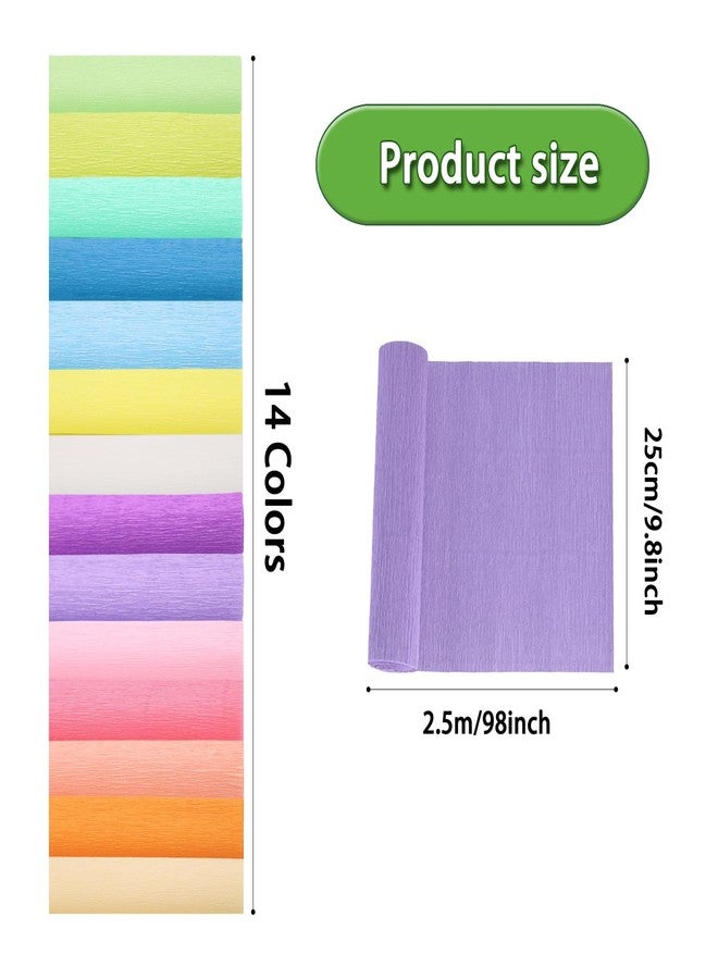 Miuezuth Crepe Paper Flower DIY - 14 Colors, 9.8 x 98 Inch Wide Crepe Paper for Gift Wrapping, Crafts, Birthday Parties, Weddings & Festivals (Multiple Colors 2) - Image 2