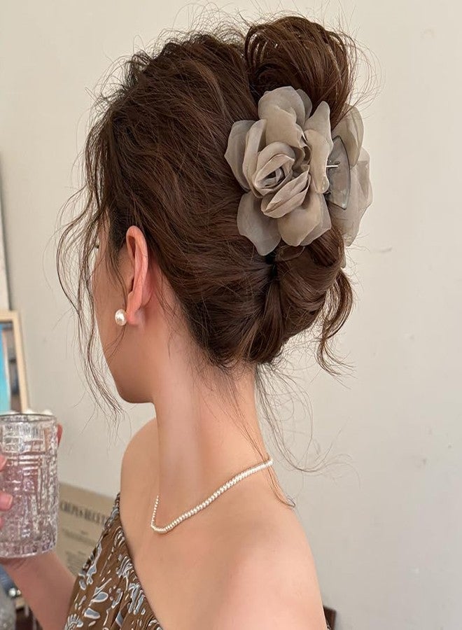 Melodio 2 Pcs Fabric Flower Hair Claw Clips Set - Large Hold Floral Jaw Clips for Women, Elegant Chiffon Rose Hair Accessories for Thick/Thin Hair, Stylish Updo Clips - Image 2