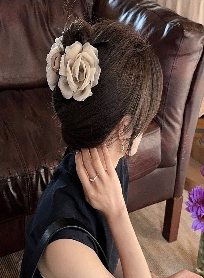 Melodio 2 Pcs Fabric Flower Hair Claw Clips Set - Large Hold Floral Jaw Clips for Women, Elegant Chiffon Rose Hair Accessories for Thick/Thin Hair, Stylish Updo Clips - Image 4