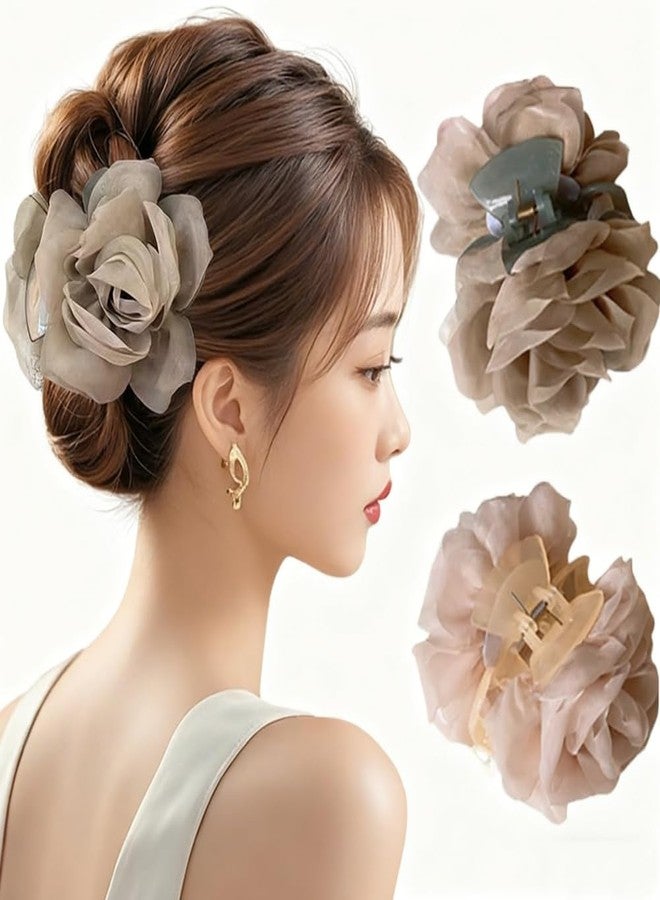 Melodio 2 Pcs Fabric Flower Hair Claw Clips Set - Large Hold Floral Jaw Clips for Women, Elegant Chiffon Rose Hair Accessories for Thick/Thin Hair, Stylish Updo Clips - Image 1