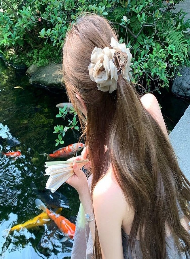 Melodio 2 Pcs Fabric Flower Hair Claw Clips Set - Large Hold Floral Jaw Clips for Women, Elegant Chiffon Rose Hair Accessories for Thick/Thin Hair, Stylish Updo Clips - Image 3