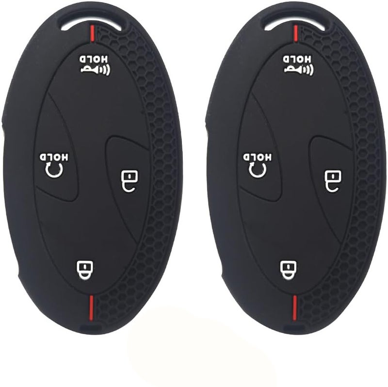 Smart Key Case: 2-Piece Black Red Line Silicone Cover With Semi Honeycomb Structure - Shock Absorbent Slip Resistant Protector For Modern Sonata 4-Point Smart Key Daily Driving Use