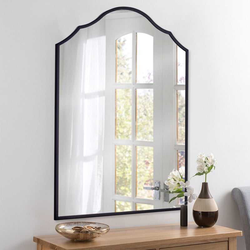Autdot Black Arched Mirror for Bathroom, 36"x24" Bedside Mirrors for Wall with Modern Antique Metal Frame, Large Scalloped Entryway Decor - Image 1