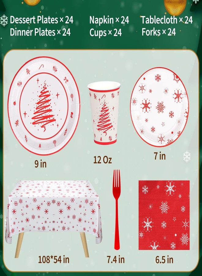 Atonofun Christmas Party Supplies, Merry Christmas Plates and Napkins, Christmas Disposable Plates, 12oz Cups, Napkins and Forks for Birthday, Baby Shower, Xmas, Christmas Themed Parties Serves 24 - Image 4