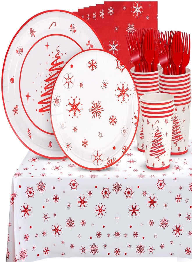 Atonofun Christmas Party Supplies, Merry Christmas Plates and Napkins, Christmas Disposable Plates, 12oz Cups, Napkins and Forks for Birthday, Baby Shower, Xmas, Christmas Themed Parties Serves 24 - Image 1