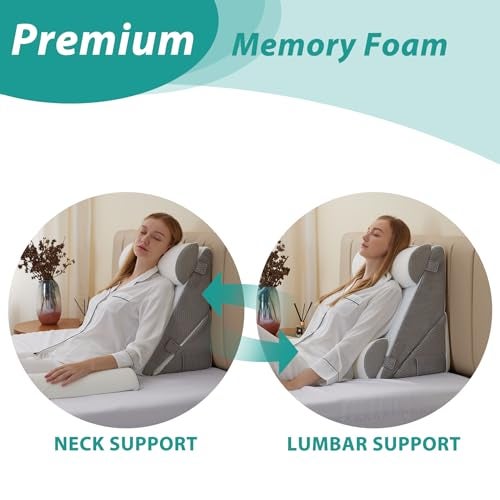Bedluxe Adjustable 4pcs Bed Wedge Pillow Set, Memory Foam Wedge Pillows Post Surgery for Back, Neck, Leg Pain Relief, Pillow Wedge for Sleeping, Sitting up in Bed, Acid Reflux and GERD, White/Grey - Image 4