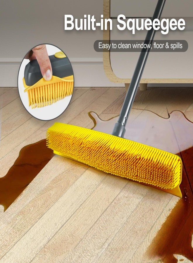 NEWE Rubber Pet Hair Removal Broom with Lint Fur Remover Tool, 57.5 inches Long Handle Silicone Carpet Brush Rake with Built-in Squeegee for Cleaning Rug, Tile, Floor (Gray Yellow) - Image 3