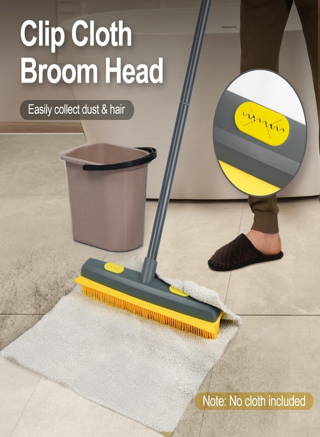 NEWE Rubber Pet Hair Removal Broom with Lint Fur Remover Tool, 57.5 inches Long Handle Silicone Carpet Brush Rake with Built-in Squeegee for Cleaning Rug, Tile, Floor (Gray Yellow) - Image 4