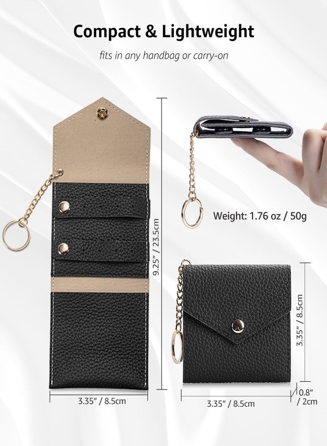 Karmiir Small Travel Jewelry Organizer Case for Women, Genuine Leather Mini Jewelry Roll with Keychain, Portable Earring Ring Necklace Storage Pouch for Short Trips & Daily Use (Black) - Image 5