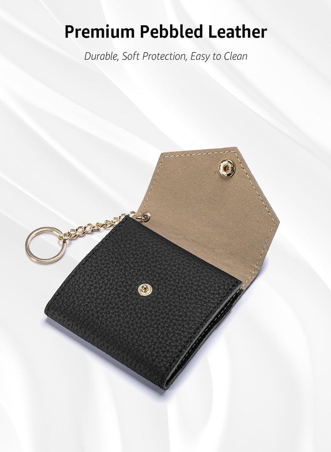Karmiir Small Travel Jewelry Organizer Case for Women, Genuine Leather Mini Jewelry Roll with Keychain, Portable Earring Ring Necklace Storage Pouch for Short Trips & Daily Use (Black) - Image 3