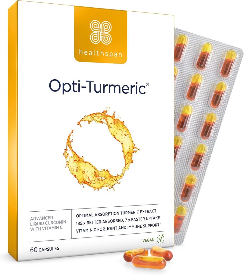 Healthspan OptiTurmeric High Strength 500mg Liquid Curcumin Supports Cartilage Formation Immune Health 185 Times Better Absorbed 7 Times Faster Acting Than Standard Turmeric 60 Capsules - Image 1
