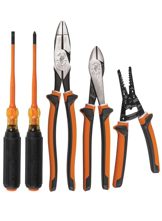 Klein Tools 94130 1000V Insulated Screwdriver Tool Set, Made in USA, with #2 Phillips and 1/4-Inch Cabinet Slim Tips, 2 Insulated Pliers and Wire Stripper - Image 1