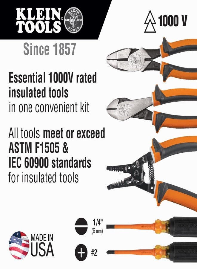 Klein Tools 94130 1000V Insulated Screwdriver Tool Set, Made in USA, with #2 Phillips and 1/4-Inch Cabinet Slim Tips, 2 Insulated Pliers and Wire Stripper - Image 2