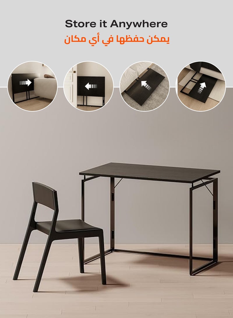 LAWAZIM Folding Table - 80x45x73cm Black - Foldable Desk with Sturdy Wood Top and Iron Frame - Space-Saving Home Office Desk Multipurpose Laptop Table for Craft, Study, and Work (No Assembly Required) - Image 4