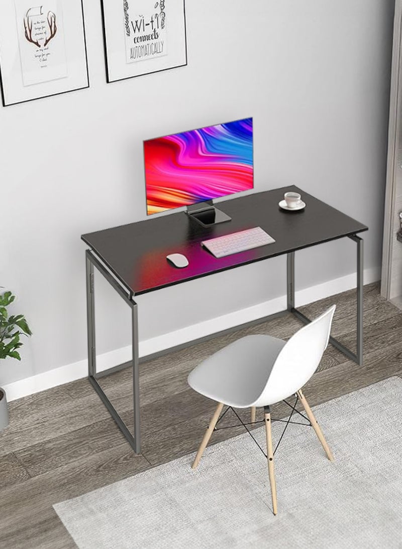 LAWAZIM Folding Table - 80x45x73cm Black - Foldable Desk with Sturdy Wood Top and Iron Frame - Space-Saving Home Office Desk Multipurpose Laptop Table for Craft, Study, and Work (No Assembly Required) - Image 1