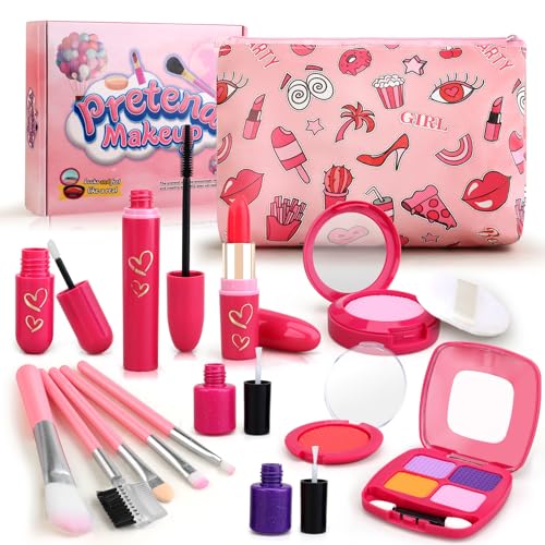 Woumserta Toddler Girls Toys Pretend Makeup Kits - Fake Makeup Set Toys for Kids 3 4 5 6 Year Old, Play Makeup Gift for Little Girls 3-5, Toddler Makeup Kit with Fake Makeup Toy Birthday Gift (Red) - Image 1