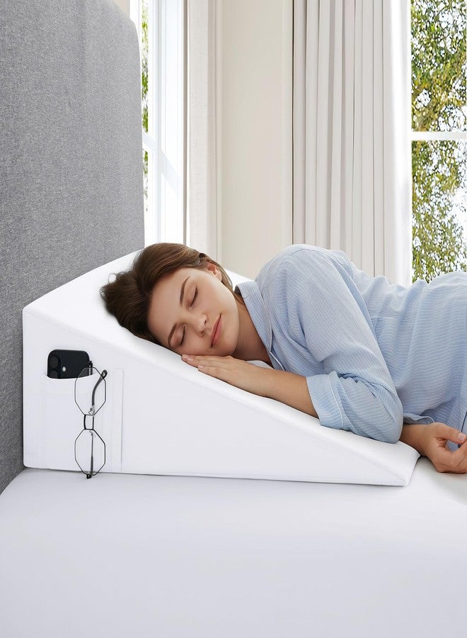 Cobedzy White Bed Wedge Pillow Cover(25" L x 25" W x 8" H), Zipper and Handle Design Wedge Pillowcase Protector, Breathable Pillowcase with Side Pocket for Storage(Pillow Not Include) - Image 2