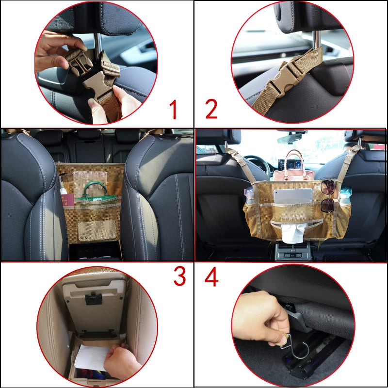 SUOVOCK Car net Pocket Handbag Holder, car Purse Holder can be Used to Store Items, Protective Barrier for Children and Pets in The Back seat of car, Helps to Drive Safely (Black) - Image 4