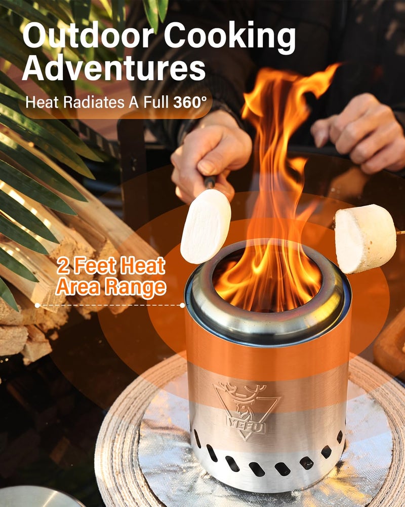 YEFU Tabletop Fire Pit 7.5 x 5.5 in, Low Smoke Camping Stove for Outdoor & Patio, Fueled by Pellets or Wood, Safe Burning Table Top Firepit, with Travel Bag & 2 Mini Sticks & Fireproof Mat, Silver - Image 4