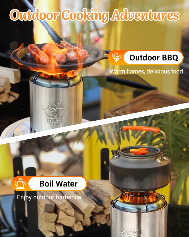 YEFU Tabletop Fire Pit 7.5 x 5.5 in, Low Smoke Camping Stove for Outdoor & Patio, Fueled by Pellets or Wood, Safe Burning Table Top Firepit, with Travel Bag & 2 Mini Sticks & Fireproof Mat, Silver - Image 3