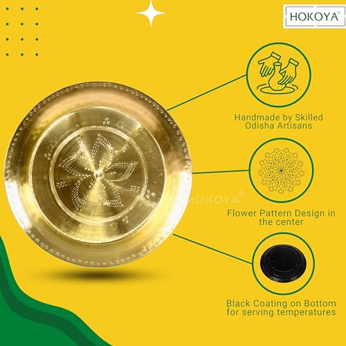 HOKOYA Handmade Brass Thali/Plate - Traditional Indian Kitchenware - Durable & Aesthetic - Perfect for Serving - Great Gift Option for Kitchen Enthusiast | Kitchen Accessories (4) - Image 4