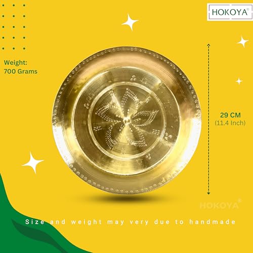 HOKOYA Handmade Brass Thali/Plate - Traditional Indian Kitchenware - Durable & Aesthetic - Perfect for Serving - Great Gift Option for Kitchen Enthusiast | Kitchen Accessories (4) - Image 2