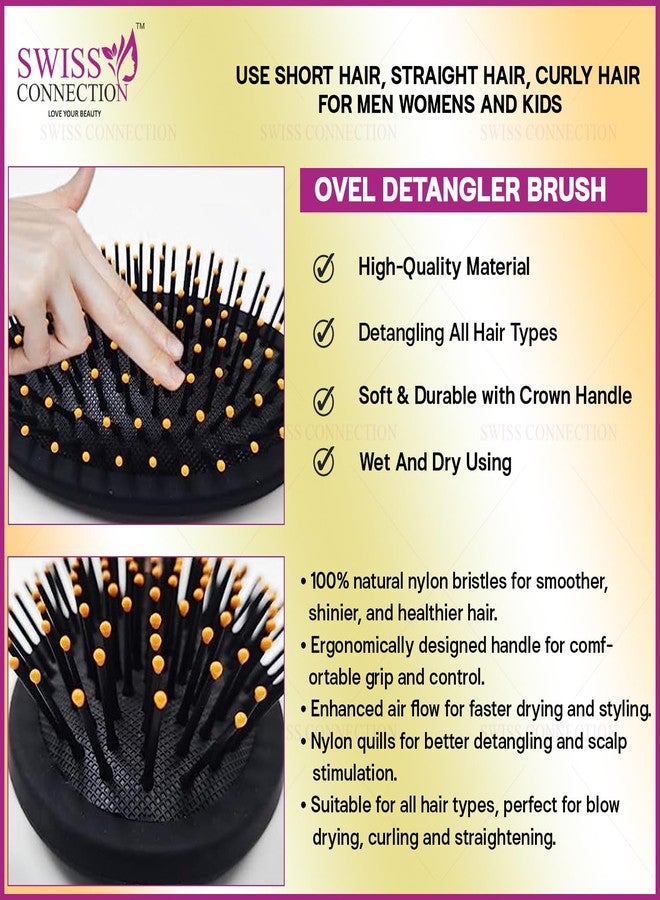 Swiss Connection Primium Detangle Hair brush comes with a Classic Cushion, having Anti-static ball tips, for Grooming, Straightening, Detangling Hair, ideal for Men, Women & Kids (Pack of 1) - Image 3