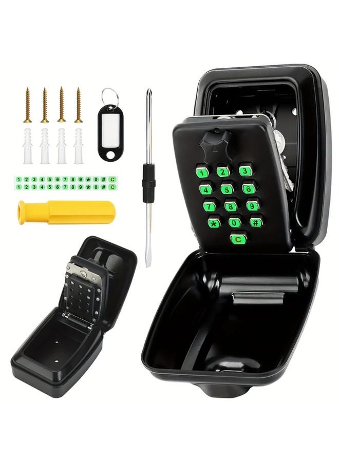 Black Glow In The Dark Password Key Box With Screwdriver Key Tag Waterproof Anti Theft Metal Storage - Image 3