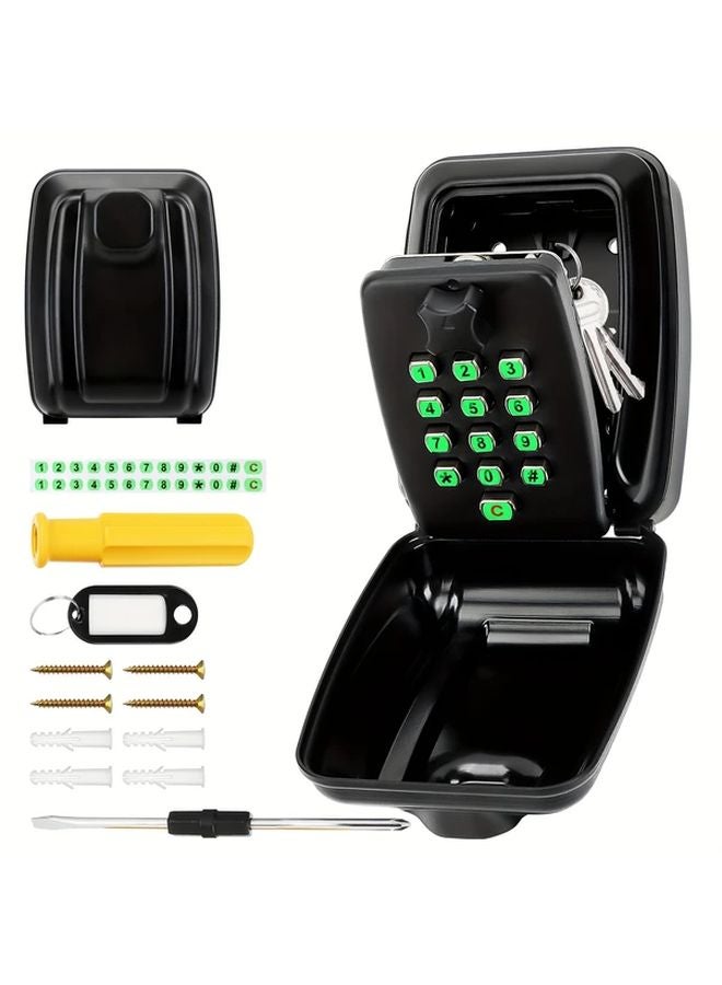 Black Glow In The Dark Password Key Box With Screwdriver Key Tag Waterproof Anti Theft Metal Storage - Image 2