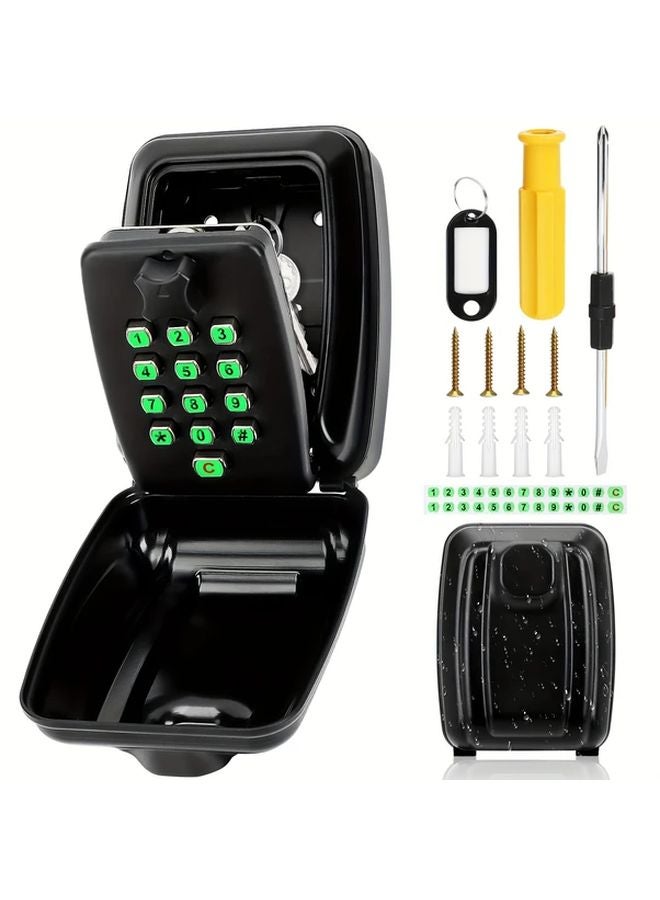 Black Glow In The Dark Password Key Box With Screwdriver Key Tag Waterproof Anti Theft Metal Storage - Image 4
