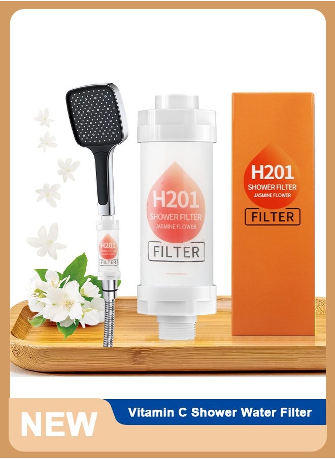 H201 Shower Head Filter - Vitamin C Shower Infuser , Hard Water Softener, Chlorine & Fluoride Shower Filter, Water Purifying Filtered Shower Head with Beads, Helps Dry Skin & Hair Loss (Jasmine Flower) GC4123Z  - Image 1