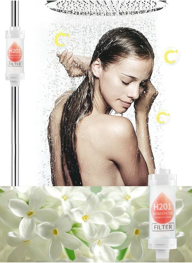 H201 Shower Head Filter - Vitamin C Shower Infuser , Hard Water Softener, Chlorine & Fluoride Shower Filter, Water Purifying Filtered Shower Head with Beads, Helps Dry Skin & Hair Loss (Jasmine Flower) GC4123Z  - Image 4