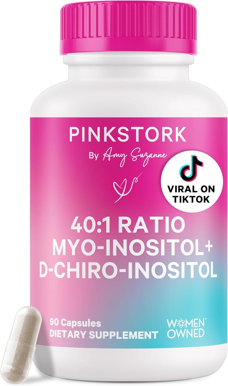 Pink Stork Inositol Supplement for Women  401 Ratio MyoInositol  DChiro Inositol  Hormone Balance for Women  2in1 Fertility  Ovarian Support  Health Mood Energy  90 Capsules - Image 1