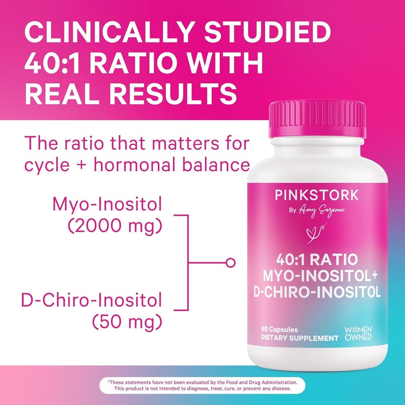 Pink Stork Inositol Supplement for Women  401 Ratio MyoInositol  DChiro Inositol  Hormone Balance for Women  2in1 Fertility  Ovarian Support  Health Mood Energy  90 Capsules - Image 2