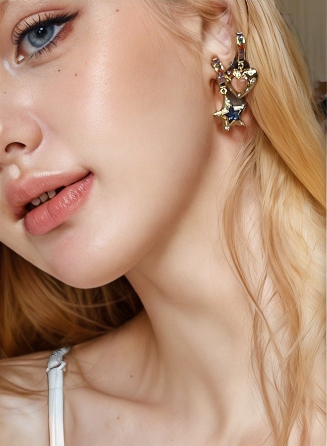 أقراط غير متماثلة بتصميم قلب ونجمة - Image 3