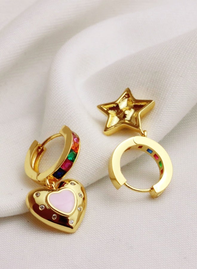 أقراط غير متماثلة بتصميم قلب ونجمة - Image 2