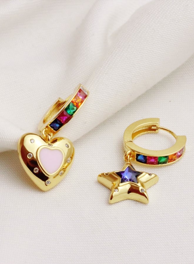 أقراط غير متماثلة بتصميم قلب ونجمة - Image 1