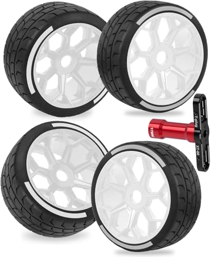 RcarmubWow RC Wheels and Tires for 17 Felony 6S BLXRC Truck Tires RC Wheels and RC Tires4pcs Highway Tires2 Big 2 SmallWhite - Image 1